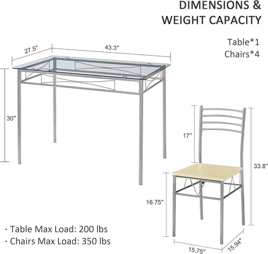 VECELO Mesa y sillas de comedor de cocina, 4, juegos de comedor de 5 piezas,