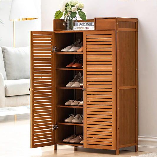 Gabinete de bambú para zapatos, armario rústico de almacenamiento de zapatos,