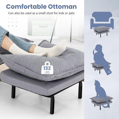 Giantex Silla decorativa con otomana gris, sofá perezoso tapizado con otomana,...