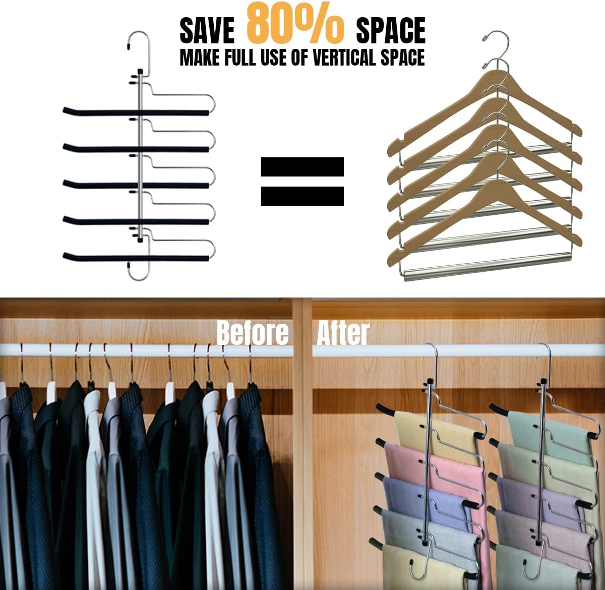Perchas para pantalones que ahorran espacio, perchas mágicas resistentes para