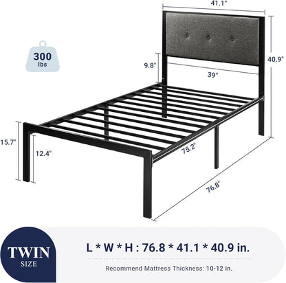 Base de cama individual con cabecera tapizada con botones para niños, base de