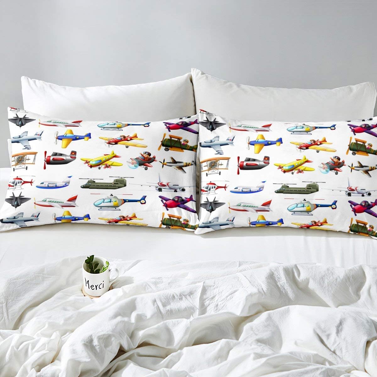 Juego de ropa de cama con estampado 3D de varios aviones para niños y niños,...