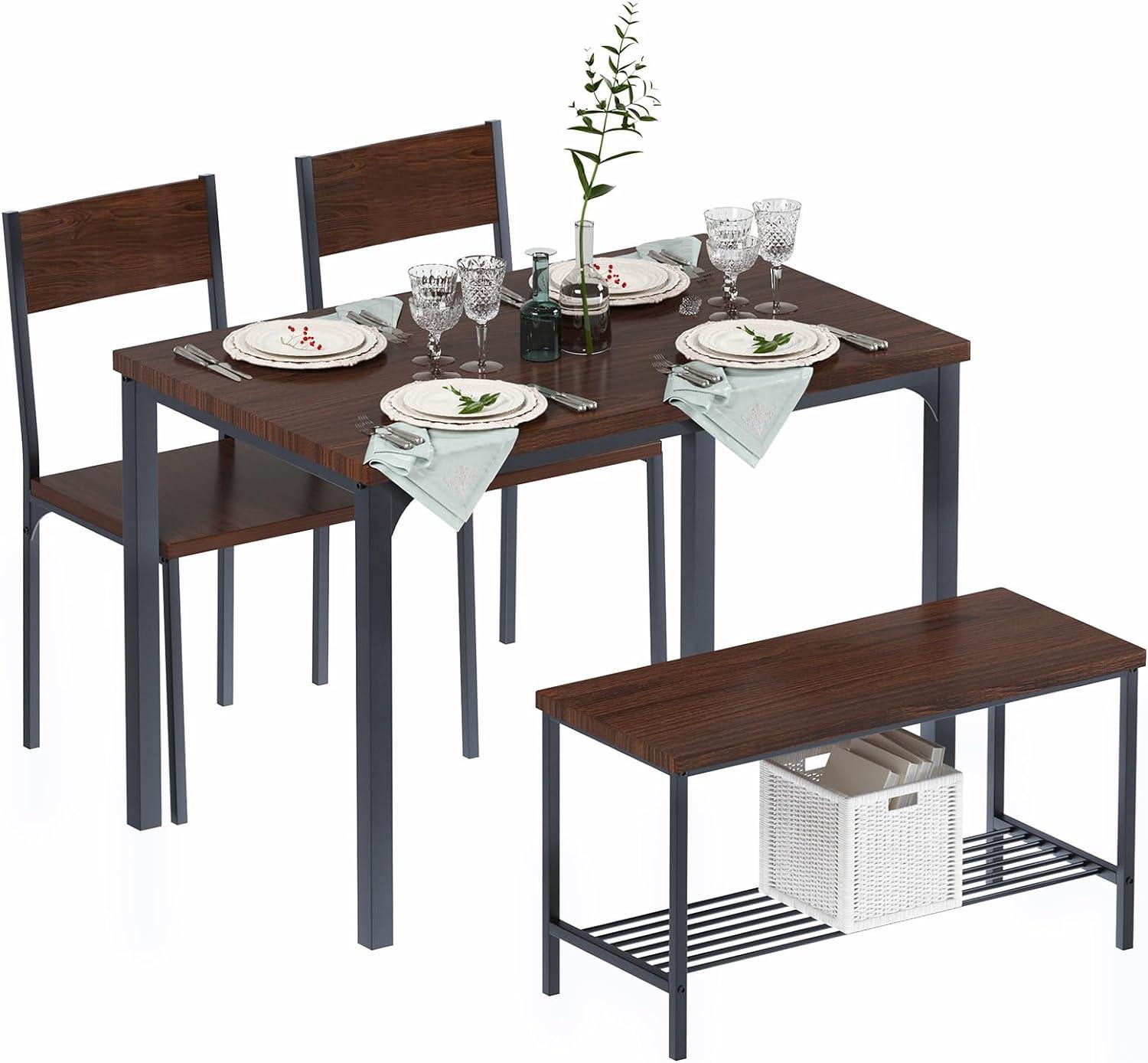 SogesHome Juego de mesa de comedor de 4 piezas para 4, sillas de banco de mesa