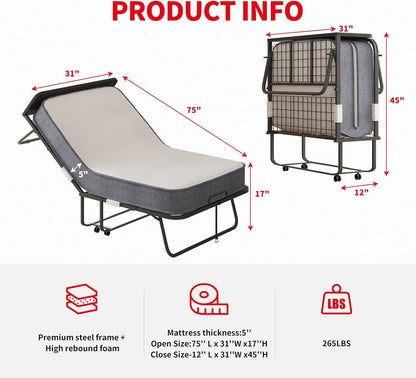 Cama plegable con colchón para adultos, cama plegable de tamaño individual con