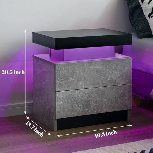 Mesita de noche LED mesita de noche con luces LED, mesa auxiliar moderna con 2...