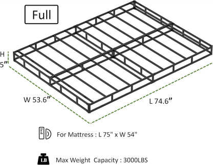 Base de cama tamaño matrimonial de 5 pulgadas, base de colchón de metal