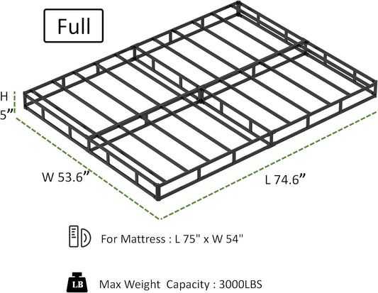 Base de cama tamaño matrimonial de 5 pulgadas, base de colchón de metal
