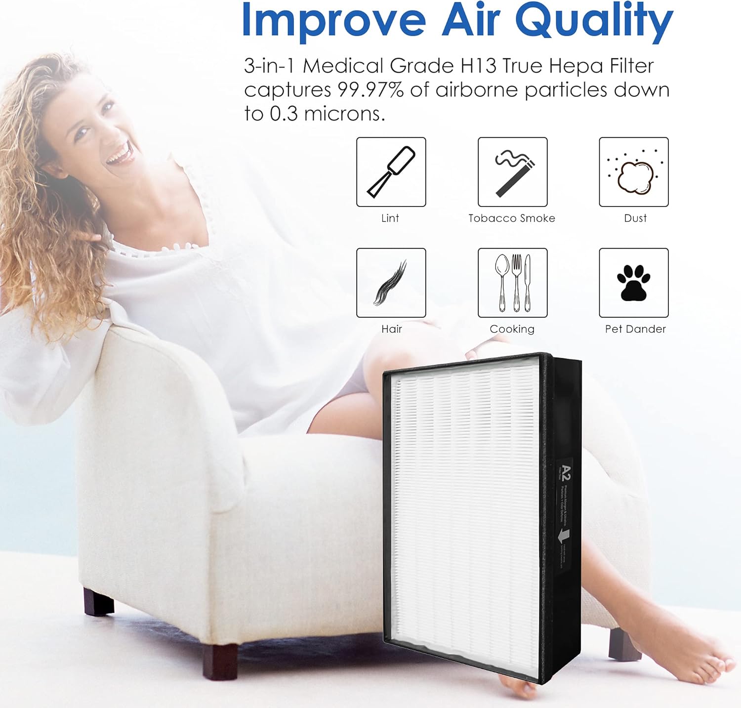 Flintar Filtro de repuesto True HEPA tipo A2, fabricado en TAIWÁN, compatible...