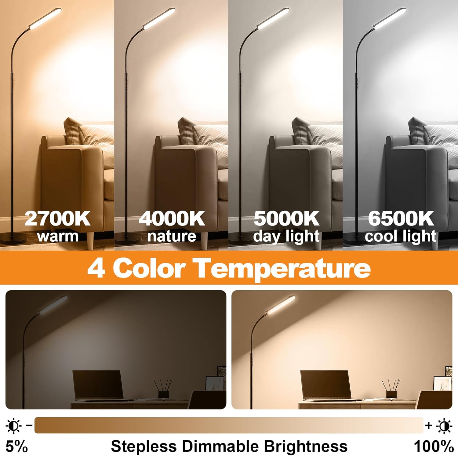 Lámpara De Pie, 18 W, 1800 Lúmenes, Lámpara De Pie LED Súper Brillante Con Control Remoto