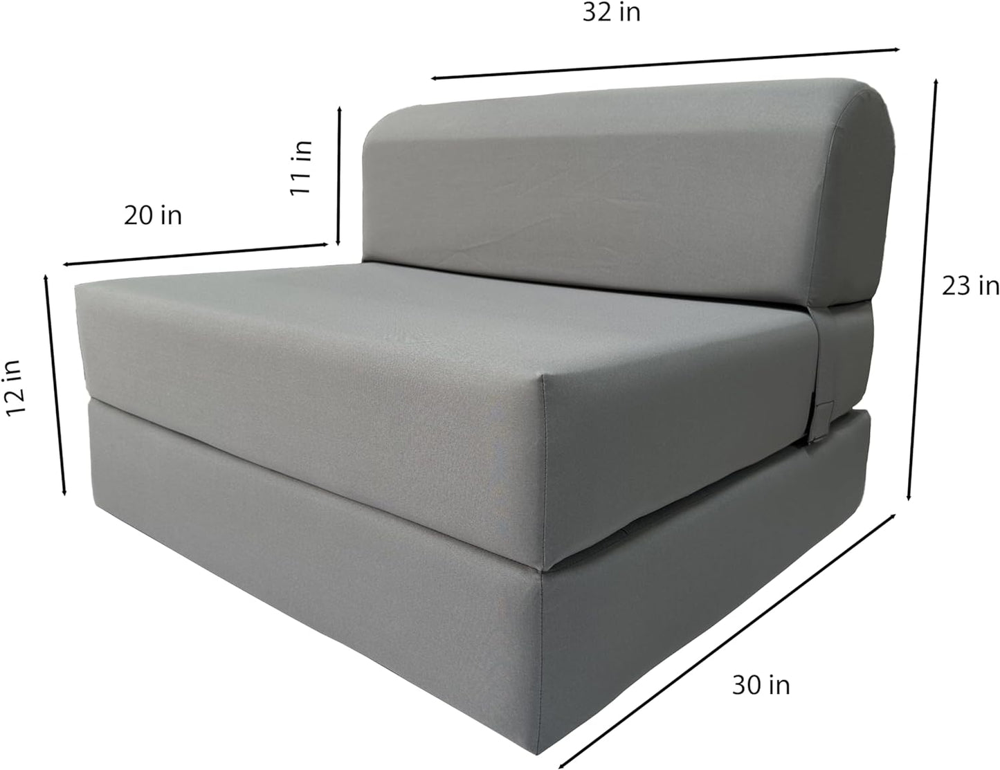 Sofá cama plegable color gris de espuma, 6 pulgadas. Grosor x 32 pulgadas,