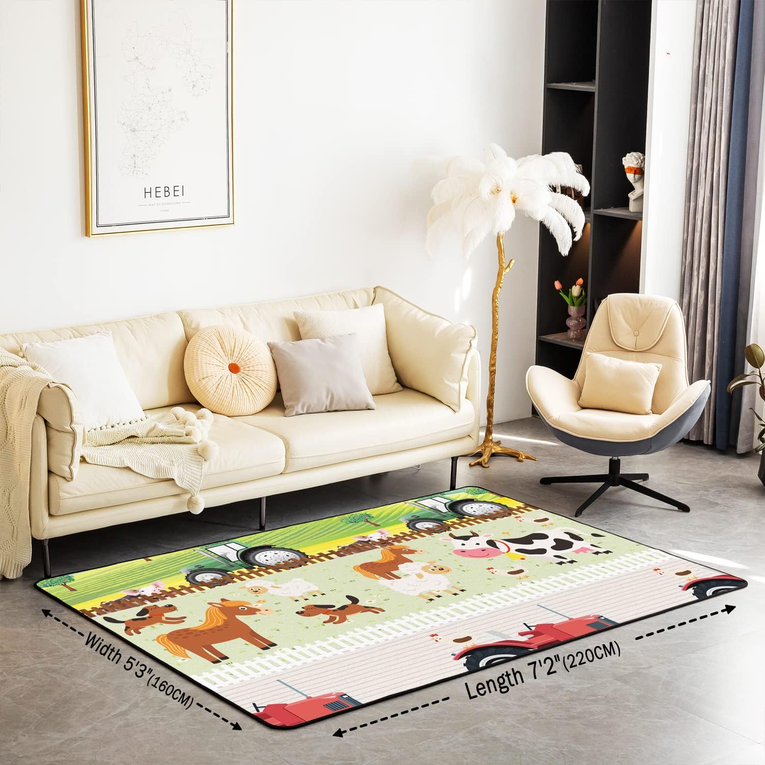 jejeloiu Juego de alfombras de sala de estar de animales de granja para linda...