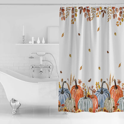Fall Thanksgiving Shower Curtain, Waterproof Washable Boho Funny Cute Shower