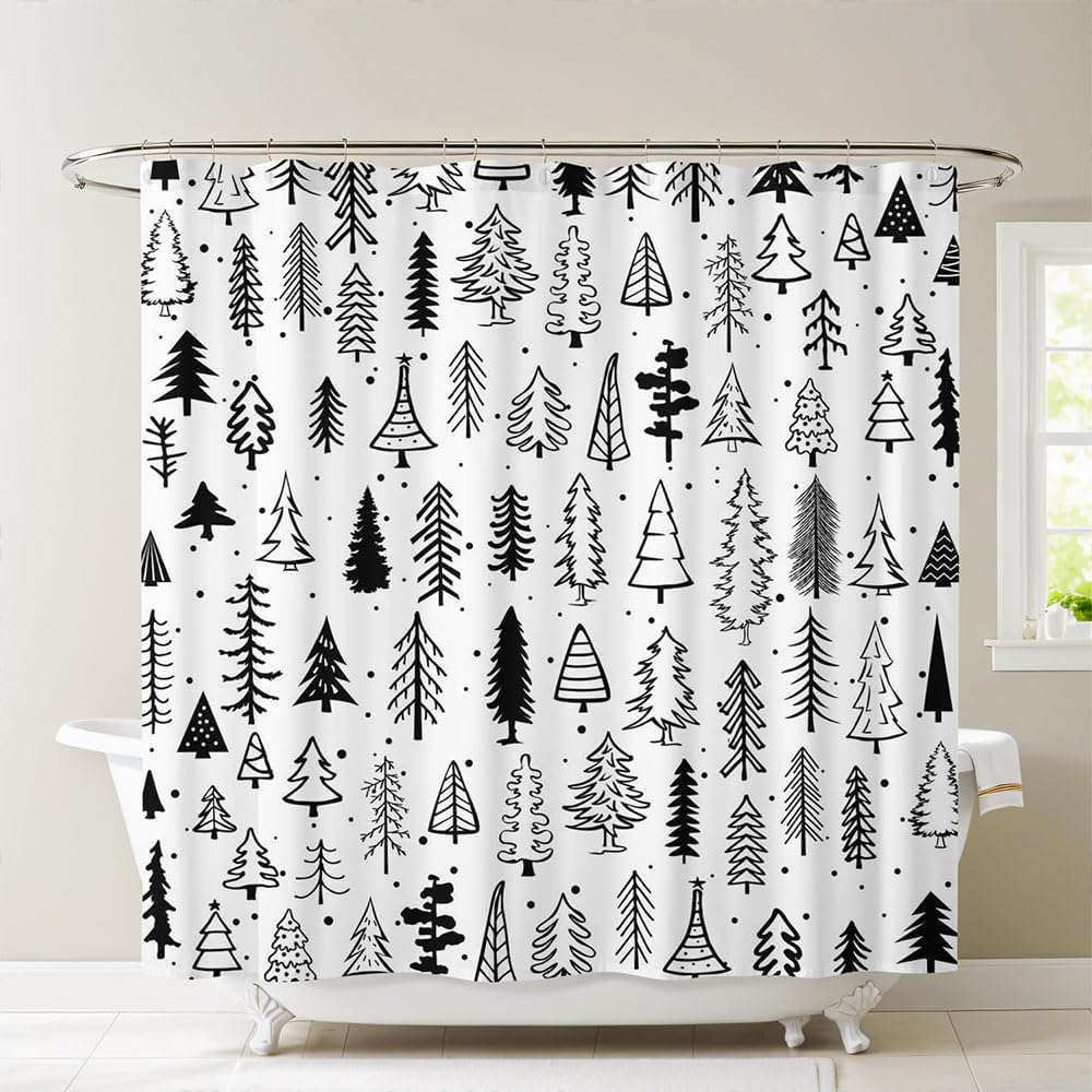 Cortina de ducha para árbol de Navidad, color blanco y negro, juego de cortinas...
