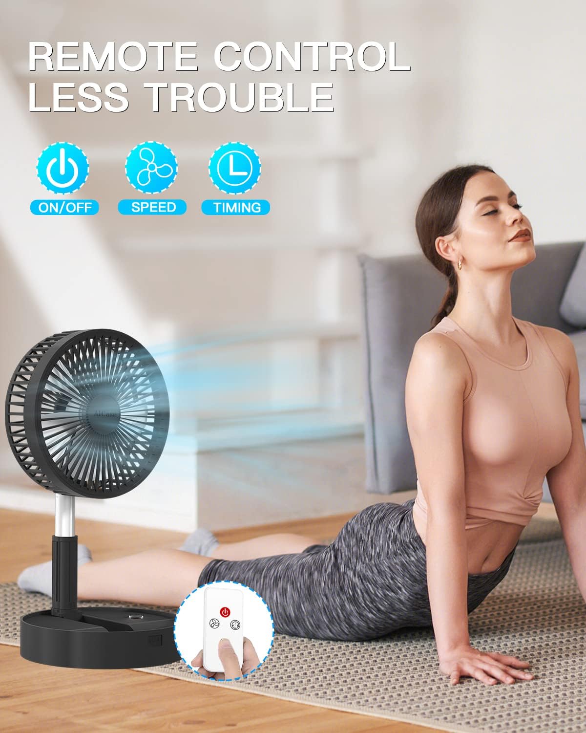 AICase Ventilador de pie, plegable, portátil, telescópicoUSB, con batería...