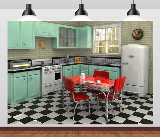 Telón de fondo retro de tela de 7 x 5 pies para fotografía interior, cocina,...