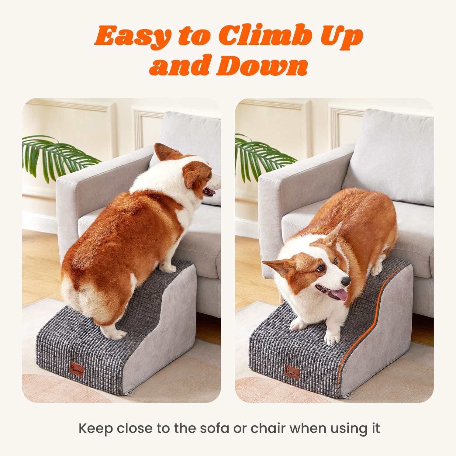Pawque Escaleras grises para perros de 2 peldaños para cama alta, escalones...