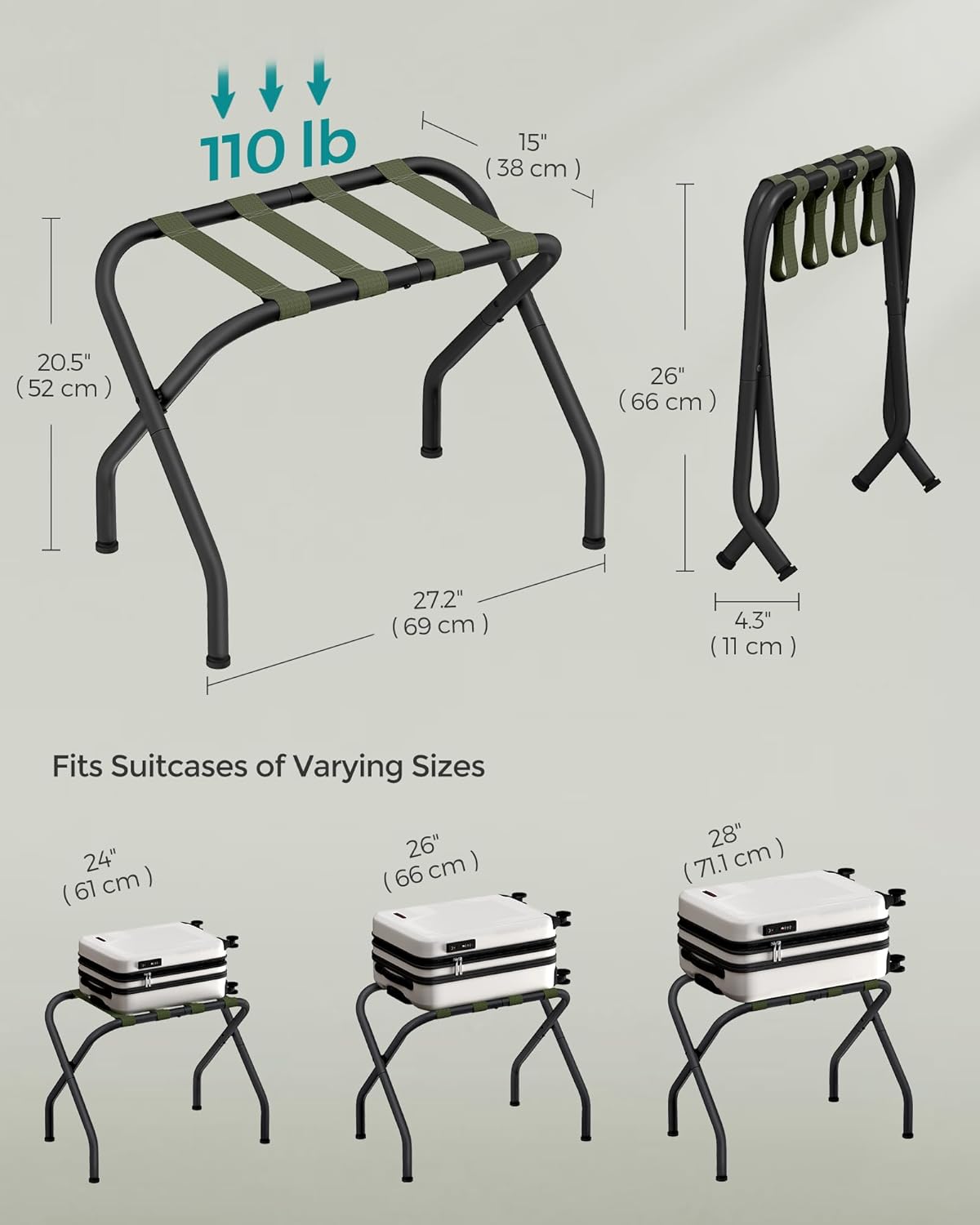 Portaequipajes para habitación de invitados, juego de 2 soportes para maleta,