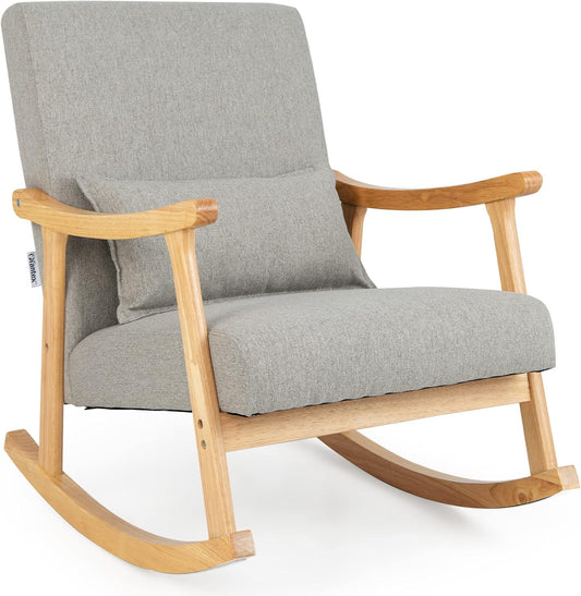 Giantex Mecedora tapizada  Moderna mecedora con marco de madera de goma, cómodo...