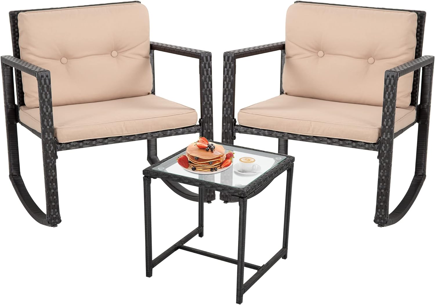 BestMassage - Juego de muebles para exteriores, 3 piezas, con sillas mecedoras,...