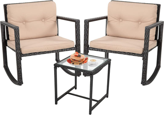 BestMassage - Juego de muebles para exteriores, 3 piezas, con sillas mecedoras,...