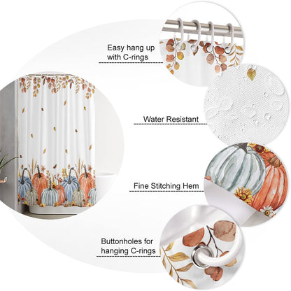 Fall Thanksgiving Shower Curtain, Waterproof Washable Boho Funny Cute Shower