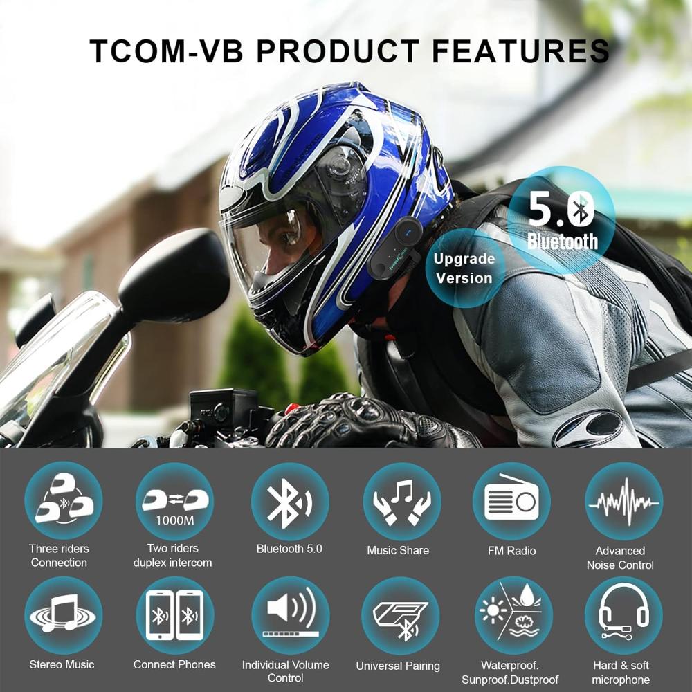 Auriculares Bluetooth para Casco de Motocicleta Freedconn Tcom VB