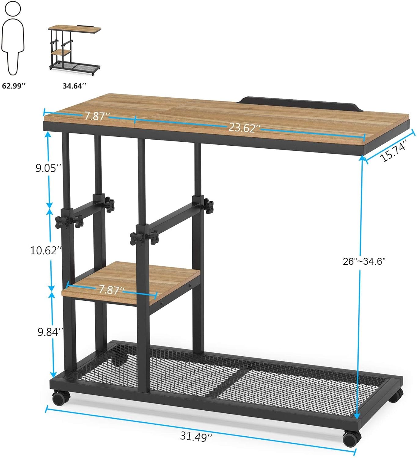 Mesa C de altura ajustable con ruedas, mesa auxiliar móvil para aperitivos con