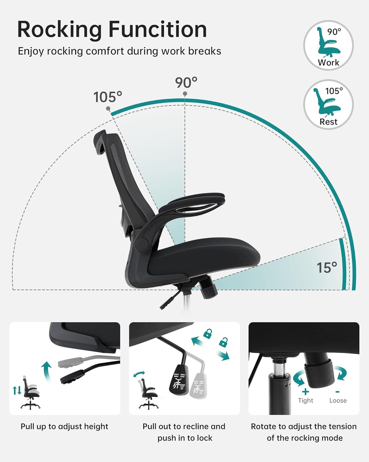 Silla de oficina, silla de escritorio ergonómica con soporte lumbar ajustable y...