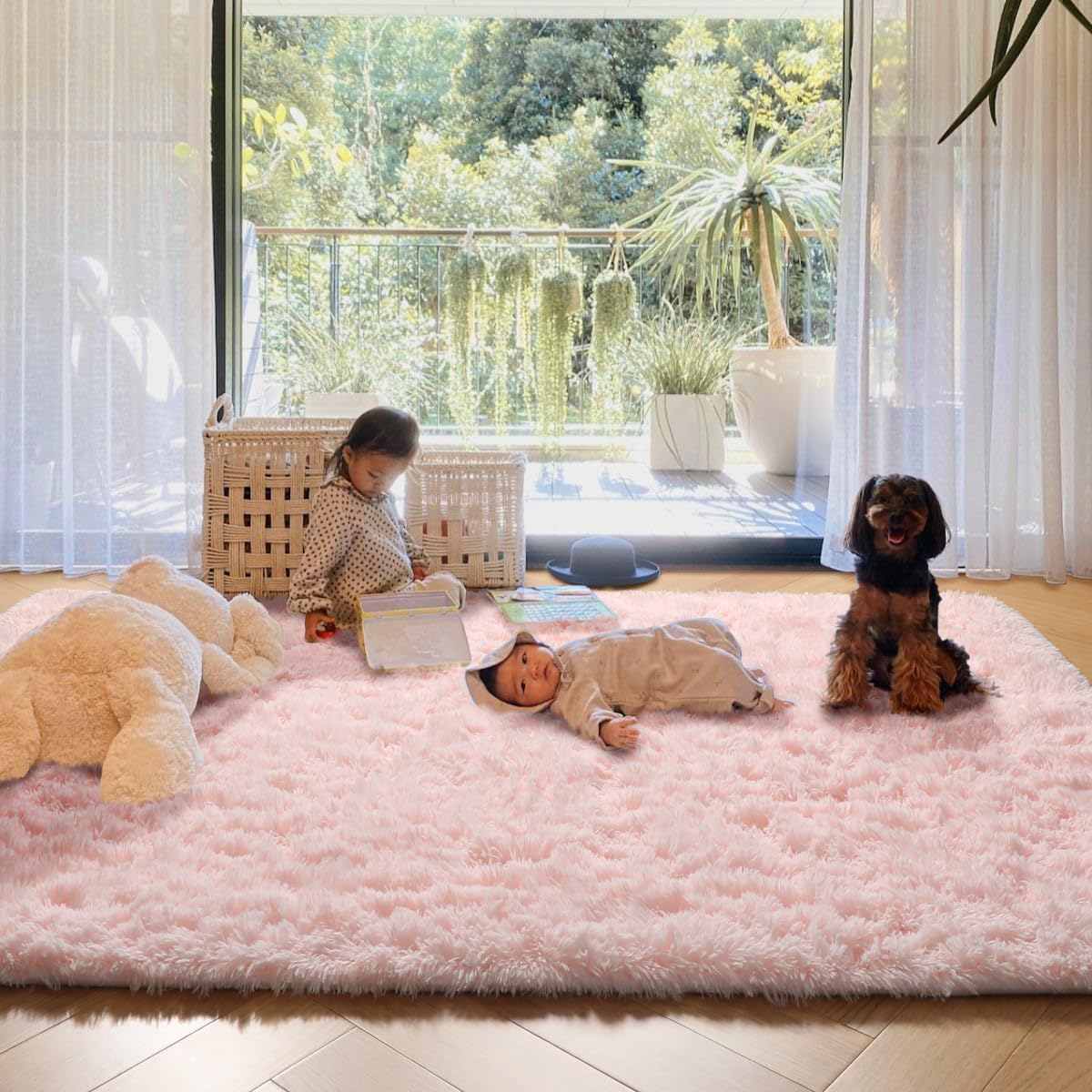 PAGISOFE Alfombras rosadas para dormitorio de niñas, 4 x 6 pies, mullidas,...