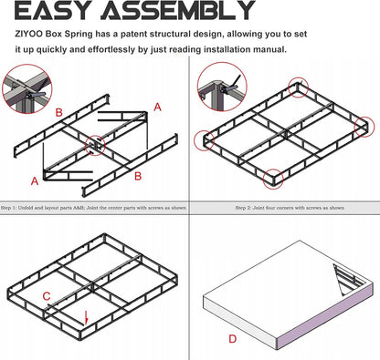 ZIYOO Box Spring Queen y juego de fundas, base de colchón de 9 pulgadas de alto