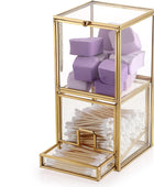Hipiwe Soporte Qtip de vidrio dorado con tapa, 2 compartimentos, bolas de...
