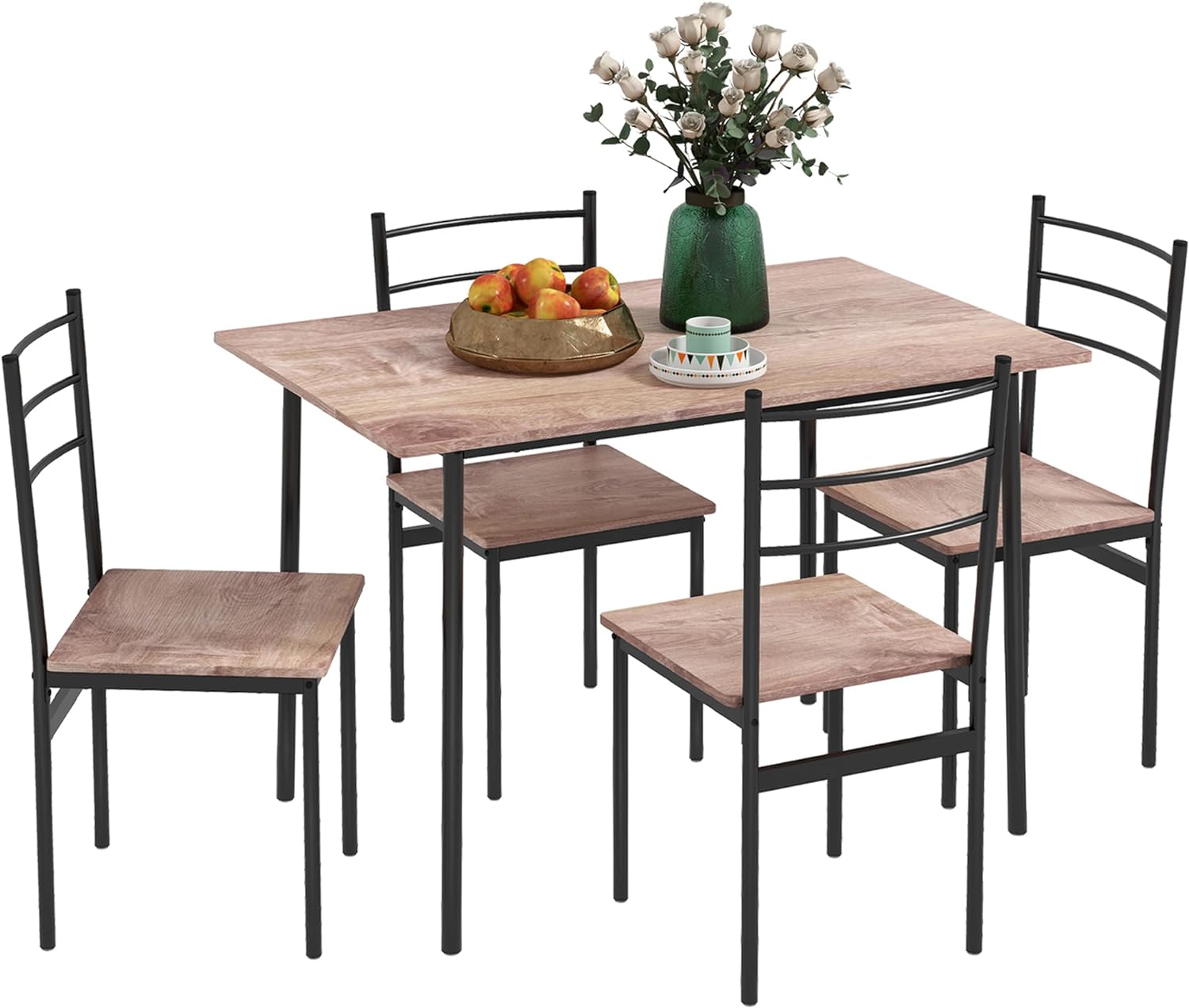 Juego de mesa de comedor de 5 piezas para 4, mesa y sillas de cocina que