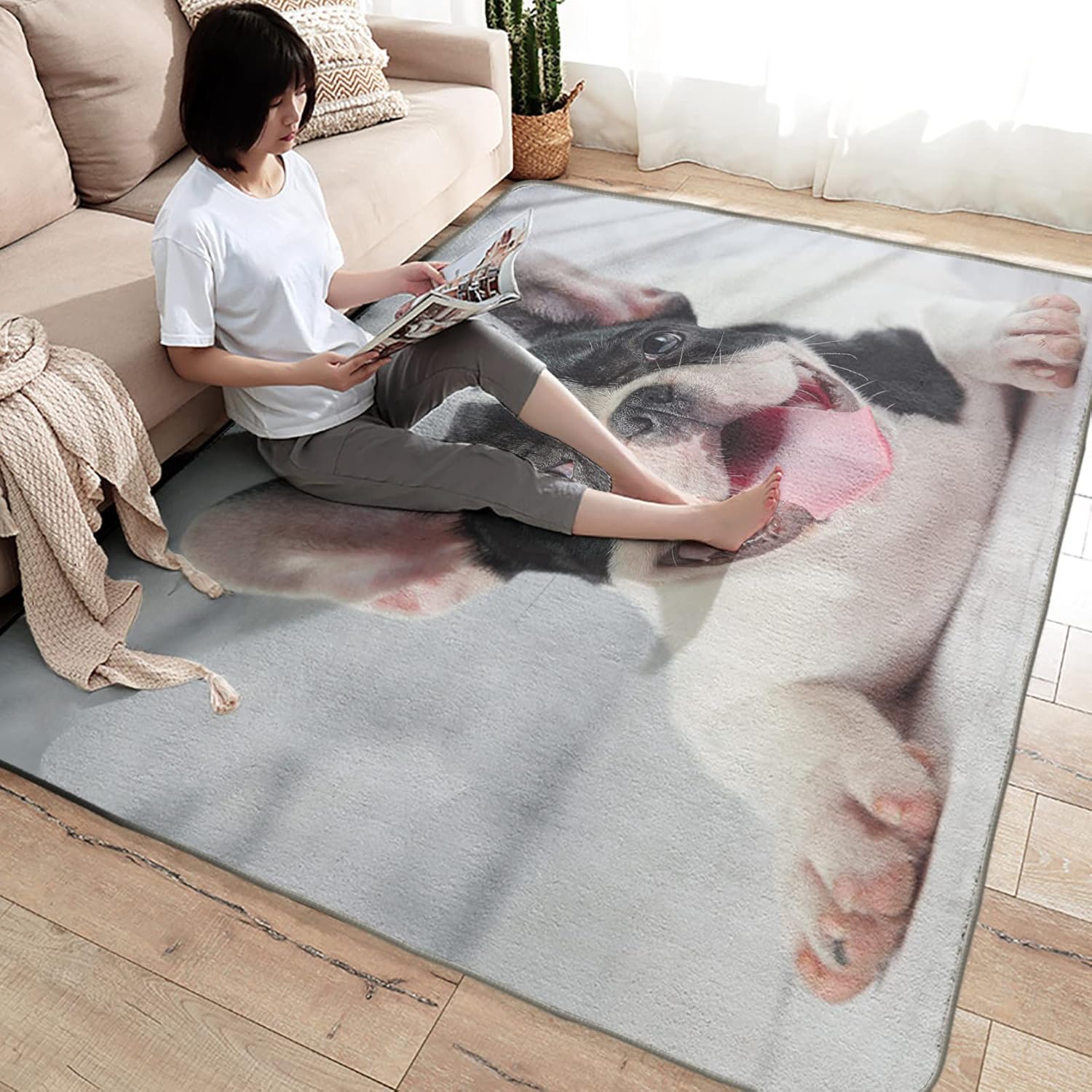 French Bulldog - Alfombra de área para perros de 5 x 6 pies, alfombra lavable...