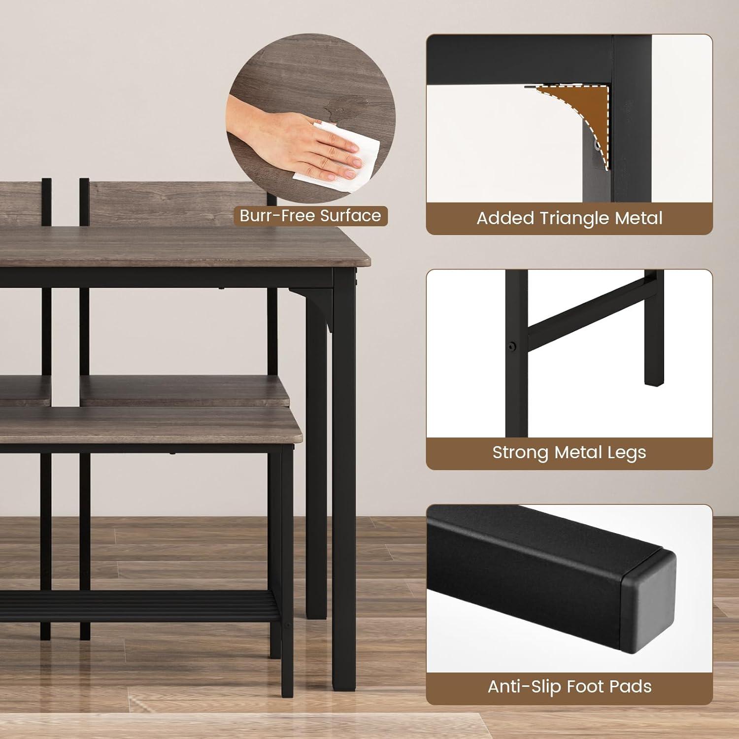 COSTWAY Juego de mesa de comedor de 4 piezas para 4, mesa de cocina con 1 banco