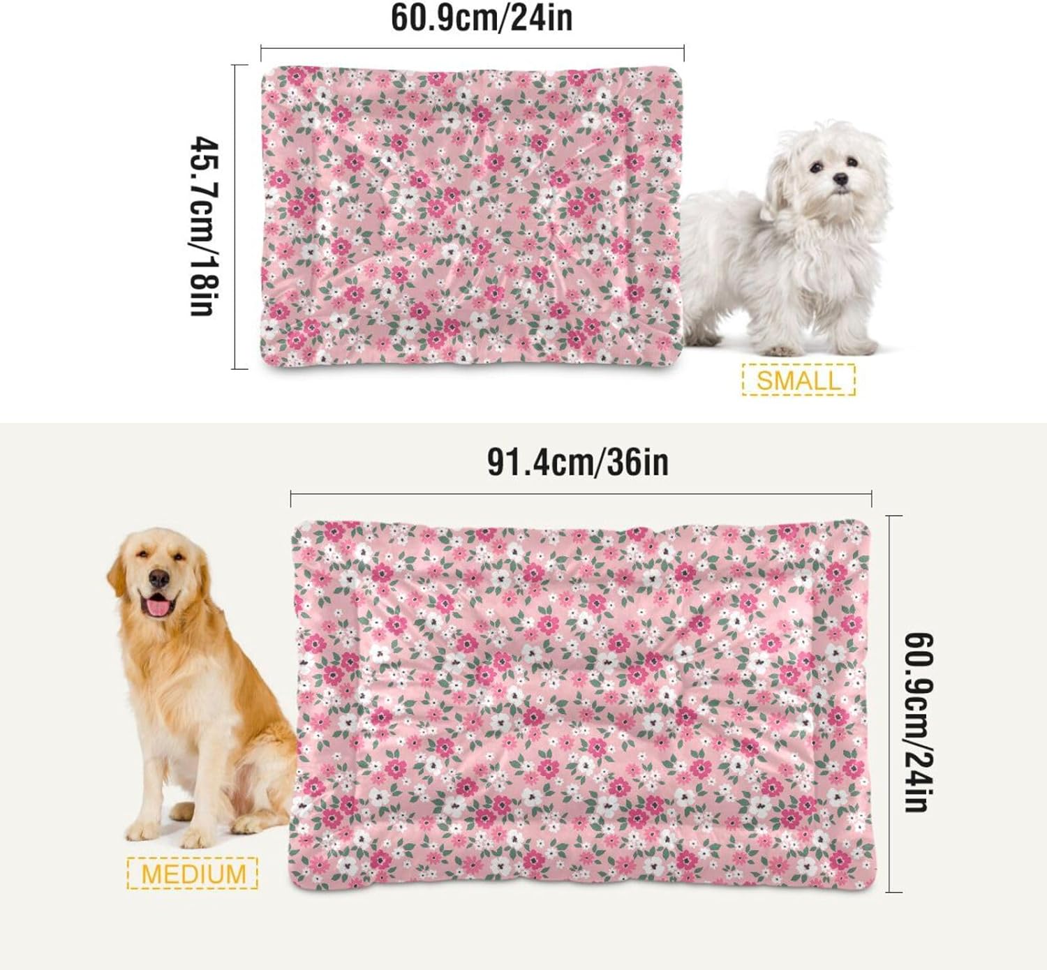 Almohadilla de cama para mascotas con diseño floral rosa, tapete suave para...