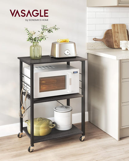 VASAGLE Estante de cocina con ruedas, carrito de servicio con 3 estantes,