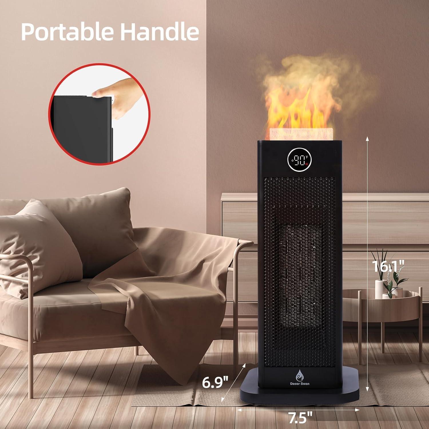Calentador de espacio 3 en 1 mejorado con humidificador de efecto de llama,