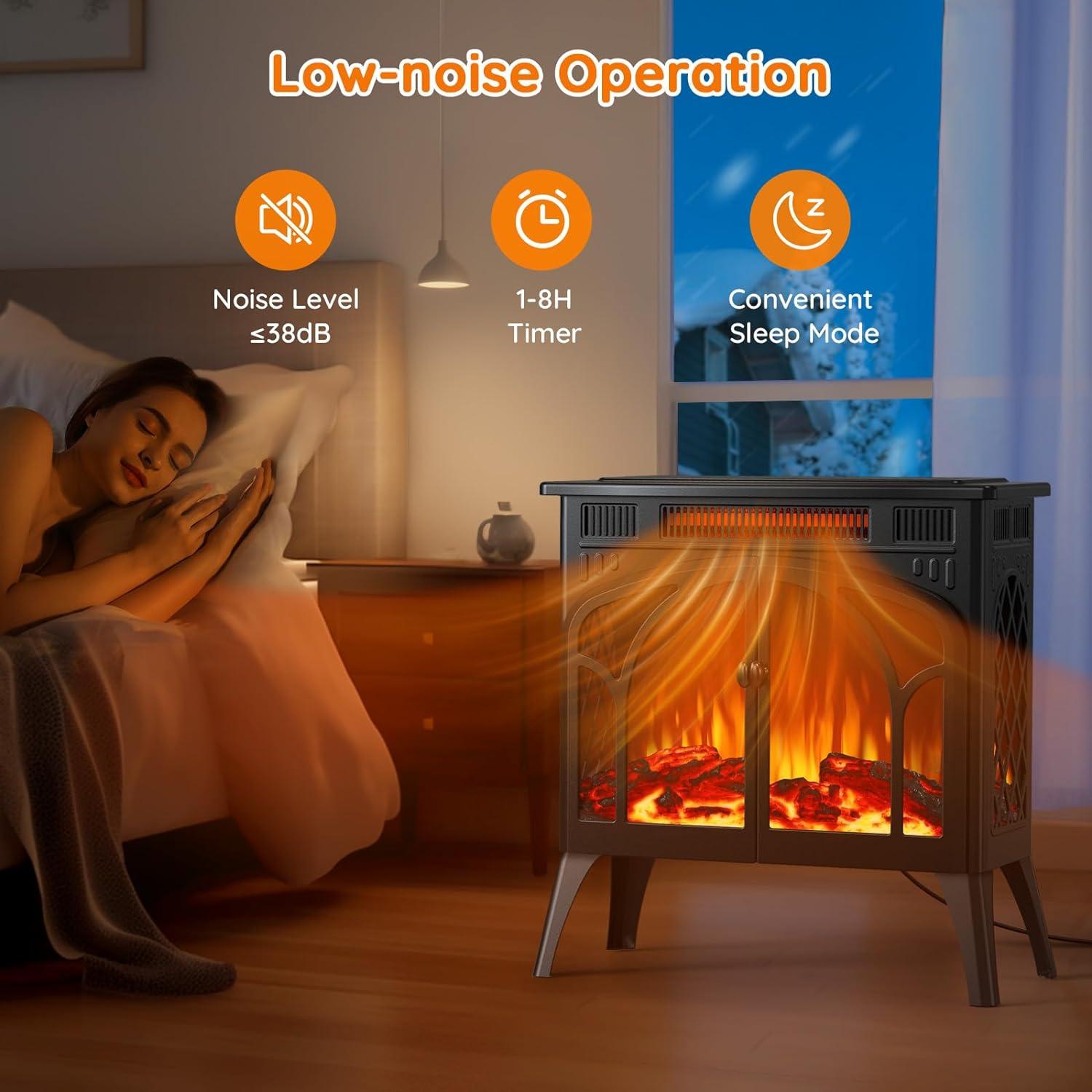Rintuf Calentador eléctrico de chimenea, estufa infrarroja de 1500 W con llama