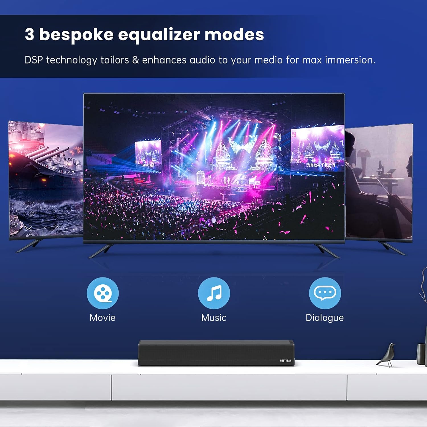 Barra de sonido, BESTISAN Barra de sonido de 50 vatios con HDMI, óptica,...