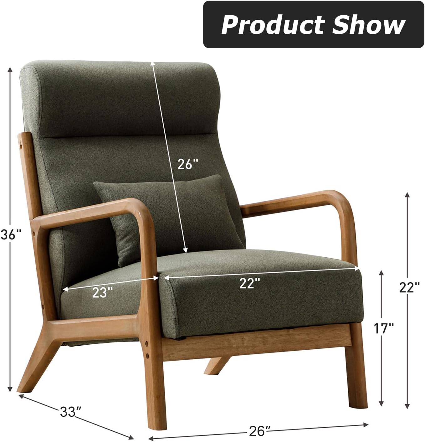 INZOY - Sillón de mediados de siglo con respaldo alto, tapizados, con cojín...