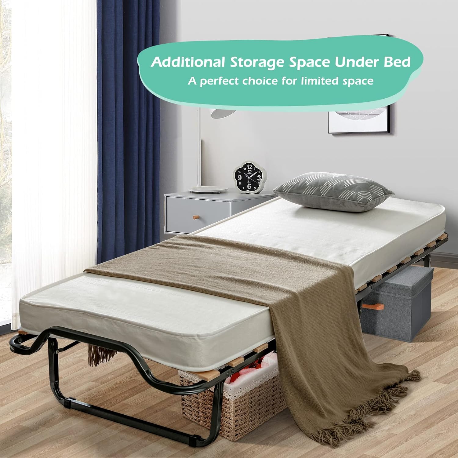 Cama plegable con colchón de 4 pulgadas, cama plegable para invitados con
