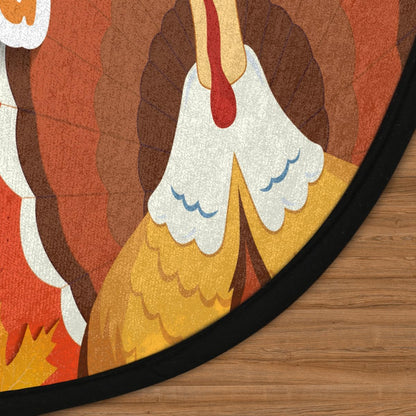 Happy Thanksgiving Maple Leaf Round Rug, 3 Ft Washable Soft Circular Floor Mat,