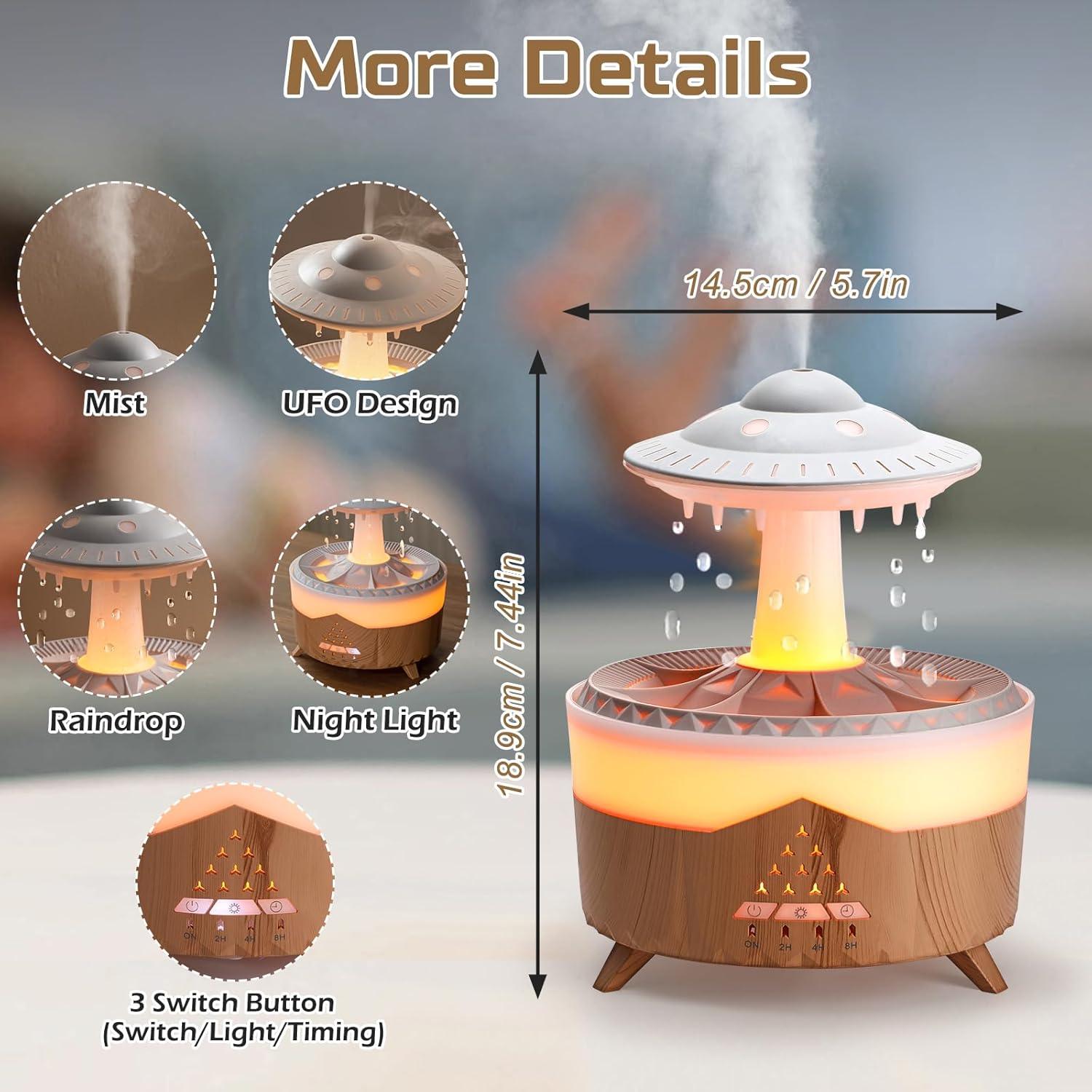 Humidificador de lluvia Difusor Humidificador de goteo de agua con lámpara de
