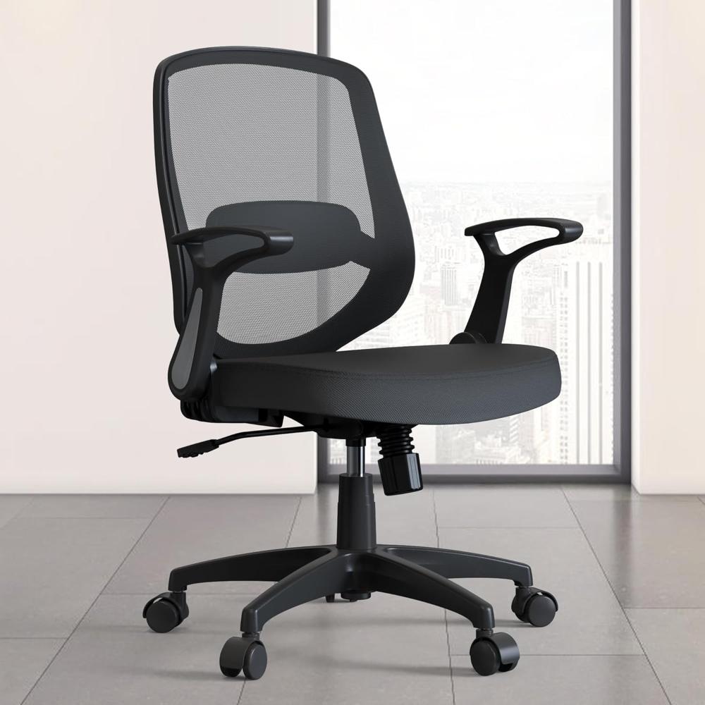 Silla De Escritorio Ergonómica, Ajustable En Altura Con Ruedas Flexibles, KIZECK, Negro