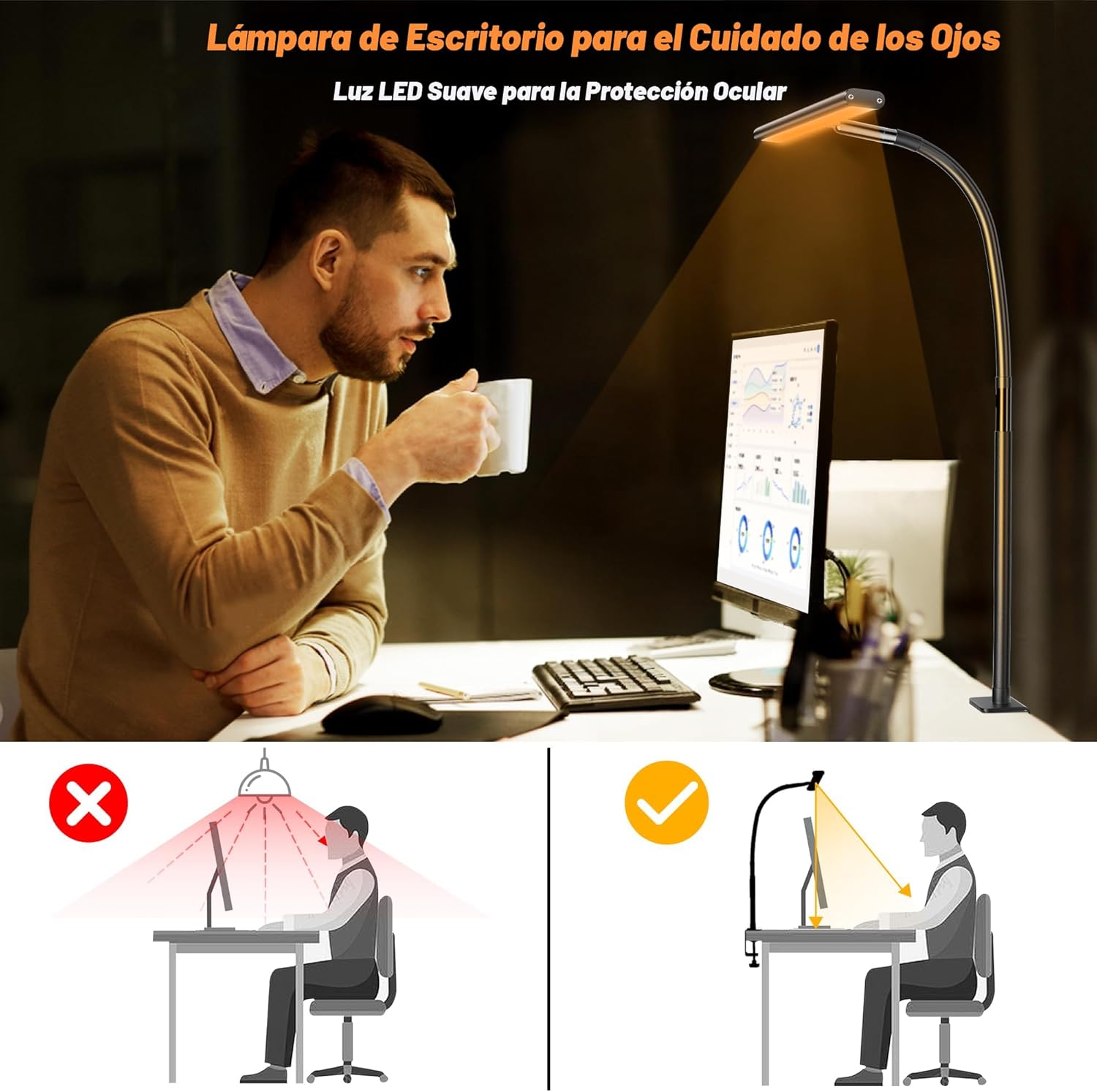 Lámpara De Escritorio LED Para Oficina En Casa, Luz Con Atenuación Continua, Cuello Flexible Ajustable