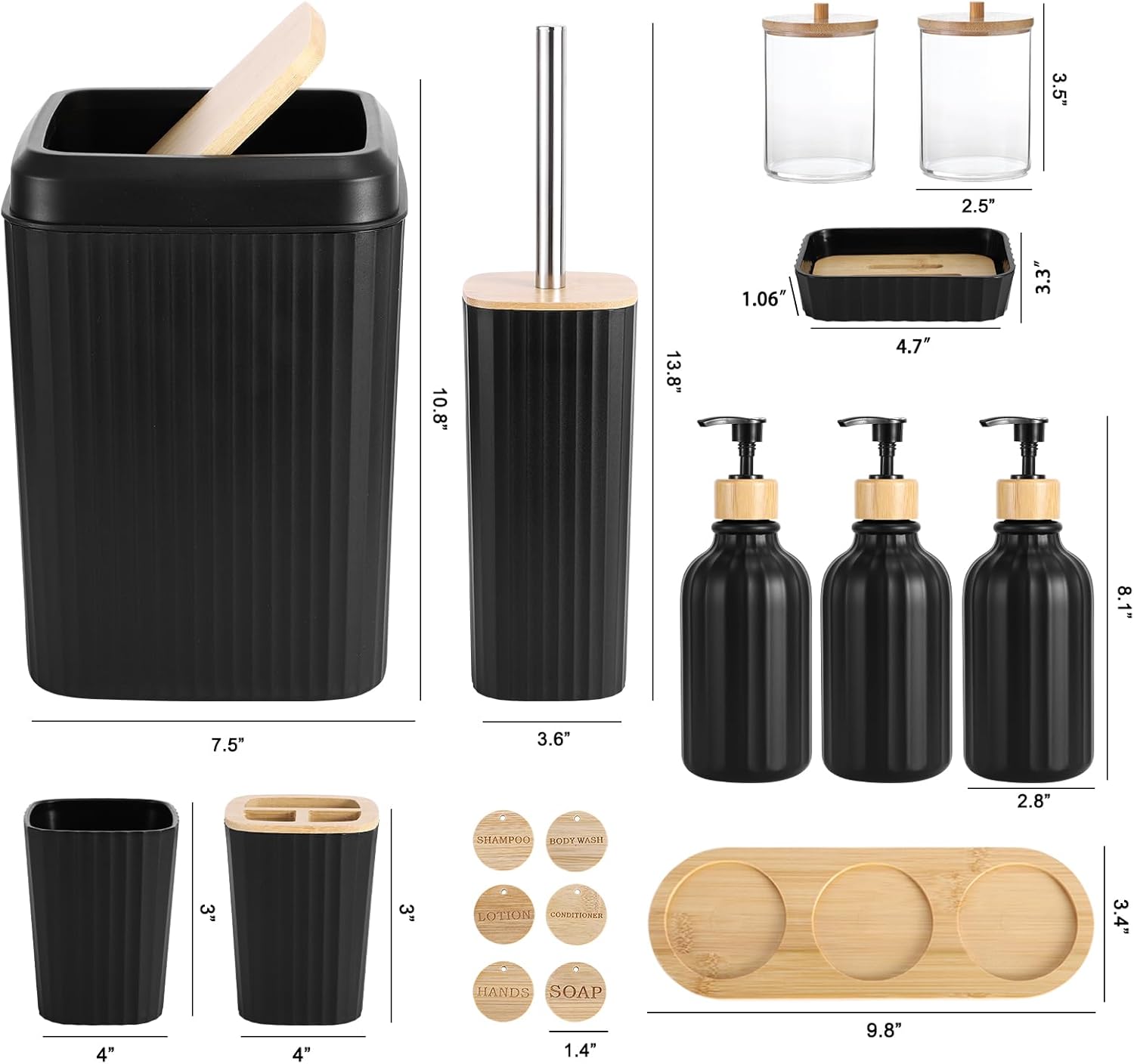 Juego de accesorios de baño negro de 17 piezas con dispensador de jabón de 3...