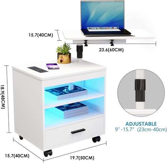 Mesita de noche LED con estación de carga y enchufes, mesita de noche