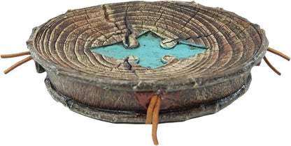 Rústico Southwestern Old World Country Bullseye turquesa con bordes de madera