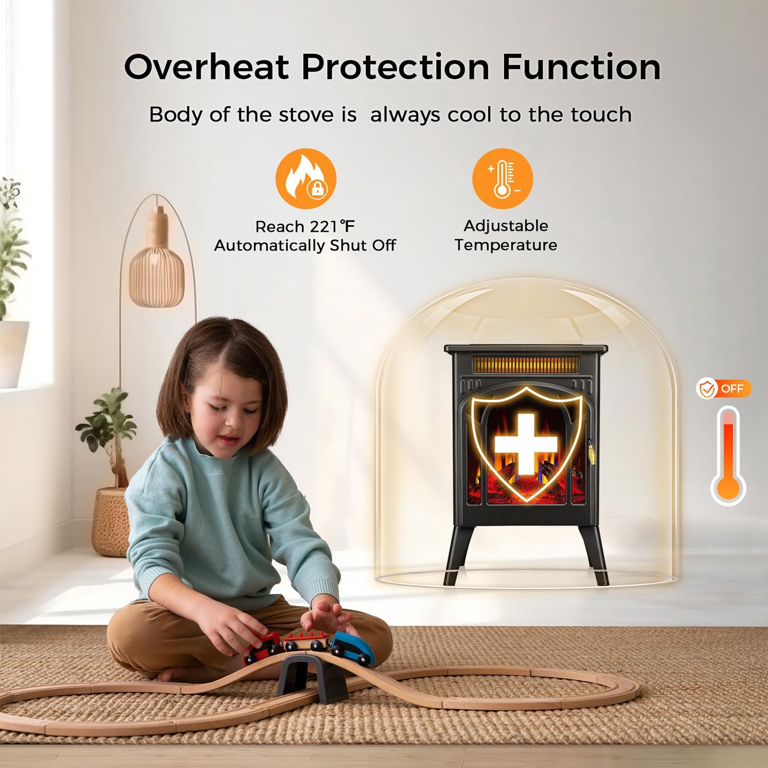 Joy Pebble Estufa de chimenea eléctrica, calentamiento rápido 3s de 1500 W,...
