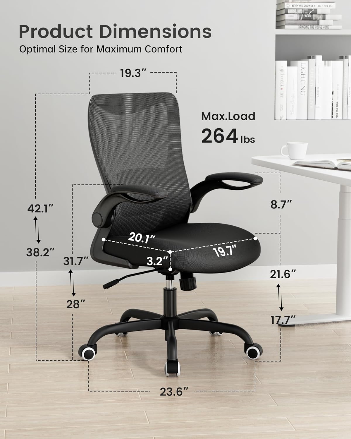 Silla de oficina, silla de escritorio ergonómica con soporte lumbar ajustable y...